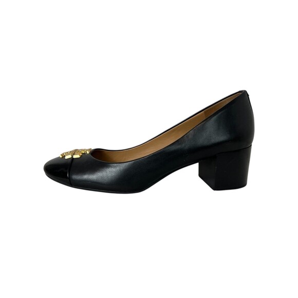 Tory Burch Everly Cap-Toe Pumps  Size 8.5  Black Leather Low Heel  Office Church - Picture 3 of 12